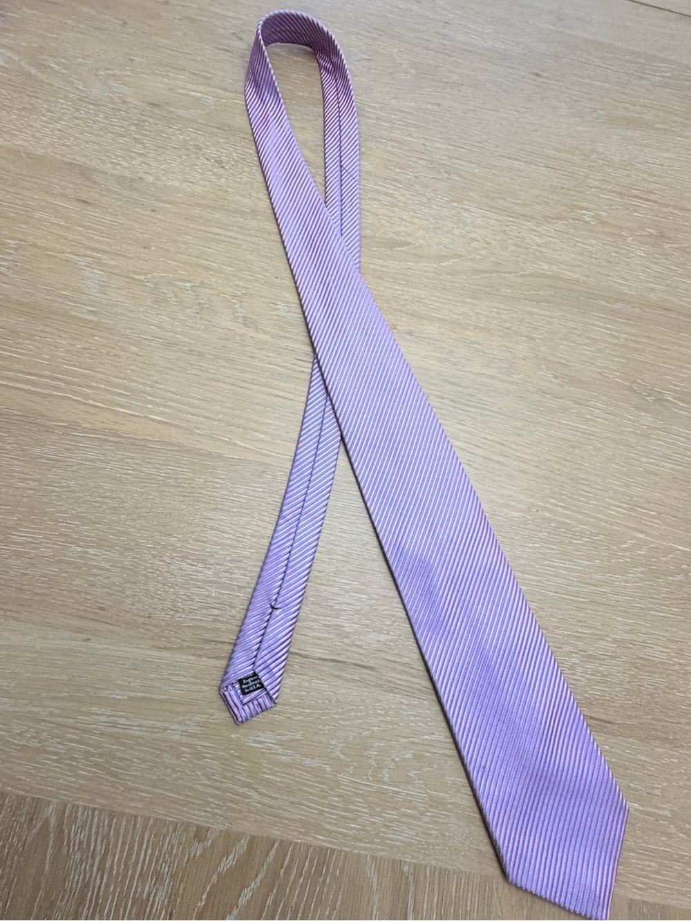David Donahue Coral Pink and Light Blue Striped Silk Tie - Picture 6 of 6